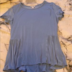 blue flowy shirt